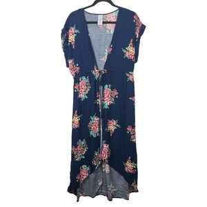 Time and Tru Blue Floral Hi Low Swim Cover Up One Size